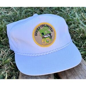 Vintage Ducks Unlimited Hat 50th White Braided Rope Suck Logo 80s Snapback‎ NWOT